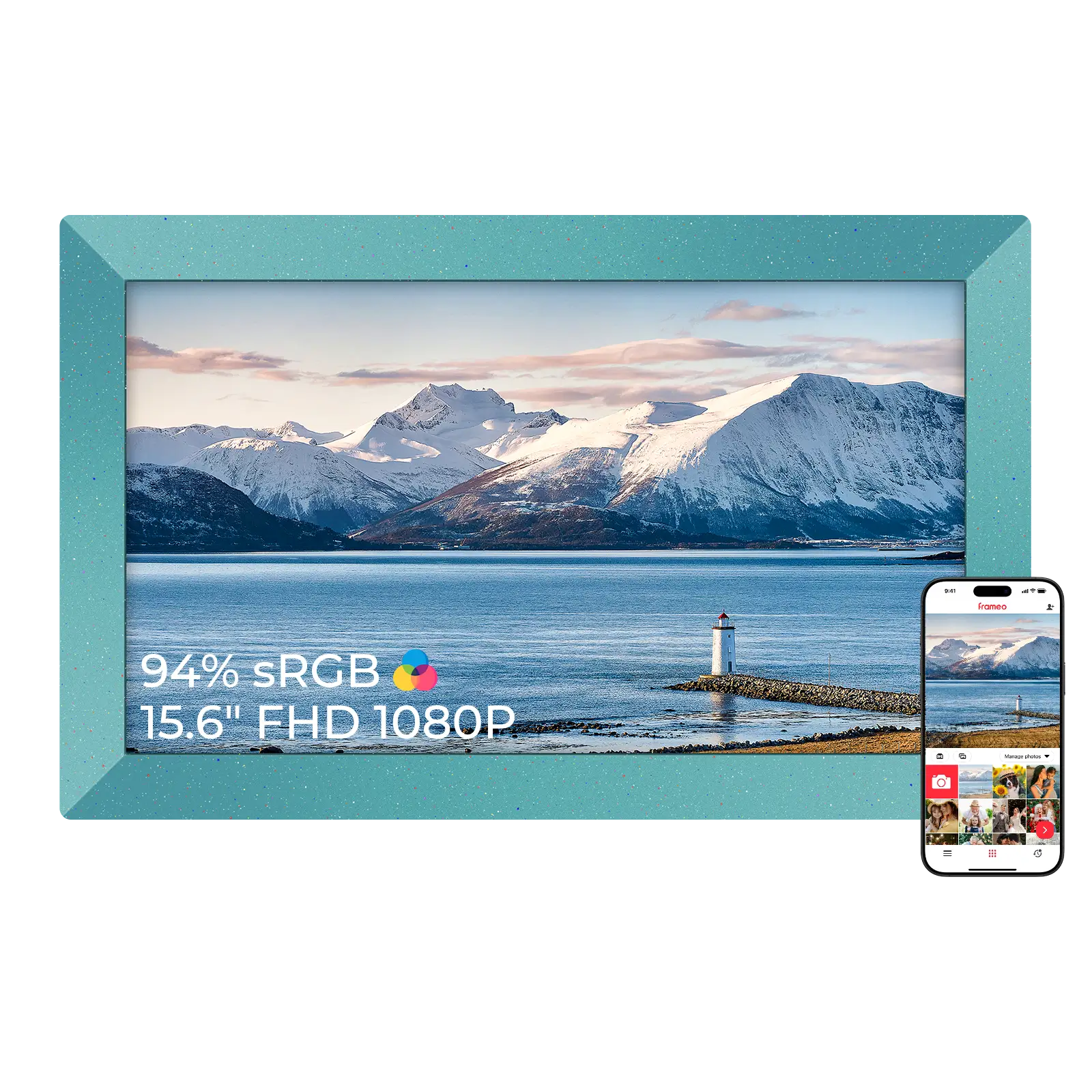 15.6 inch frameo digital picture frame glacier blue