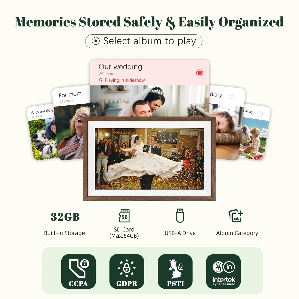 Frameo WiFi Digital Picture Frame 15.6" - Walnut Wood