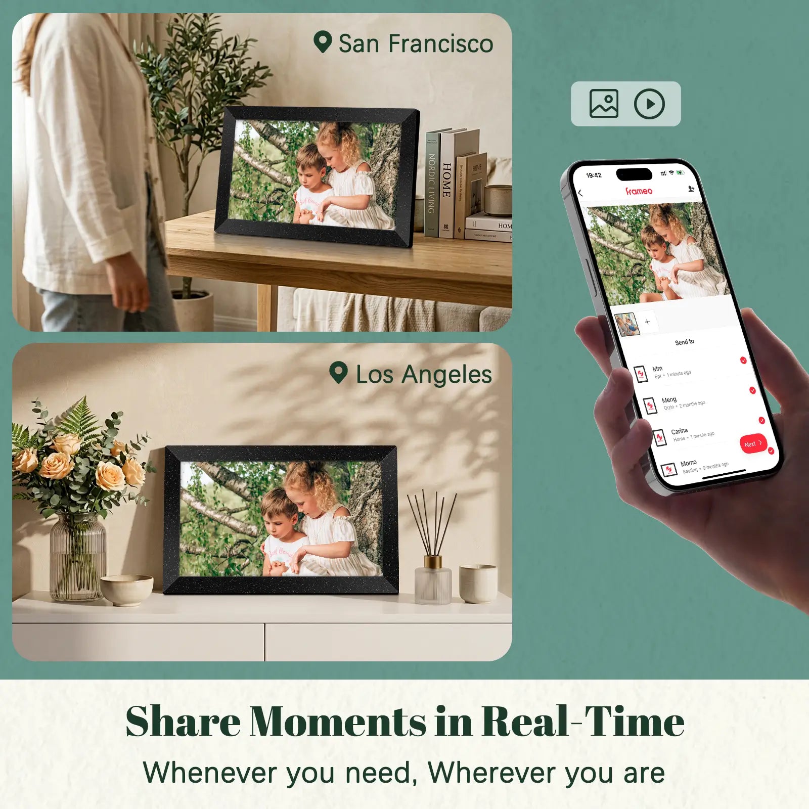 Frameo app sharing photos to digital picture frame