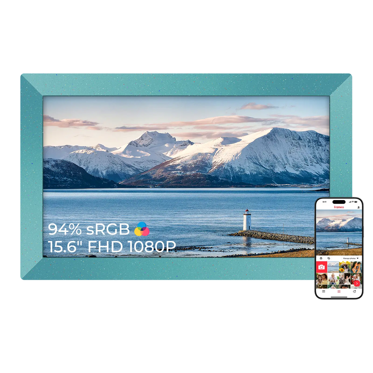 15.6 inch frameo digital picture frame glacier blue
