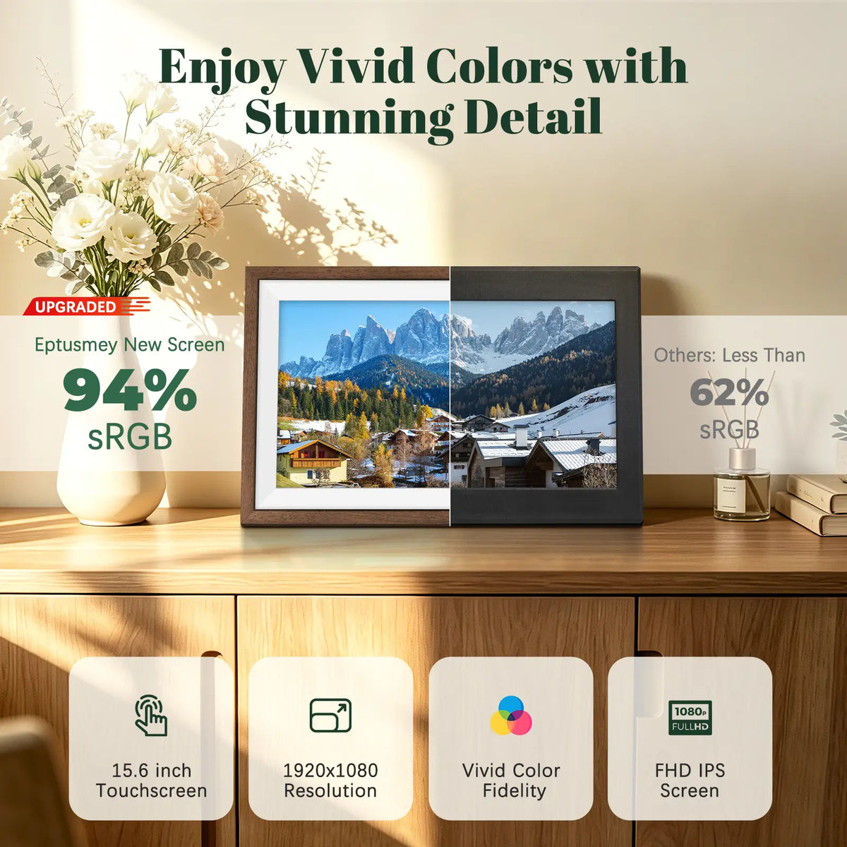 Frameo WiFi Digital Picture Frame 15.6" - Walnut Wood