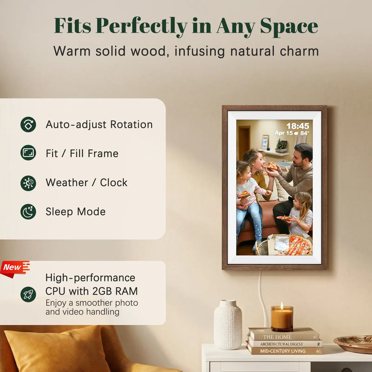 Frameo WiFi Digital Picture Frame 15.6" - Walnut Wood